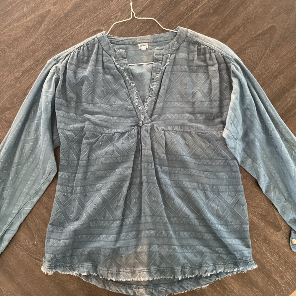 Elegant Blue Textured Blouse